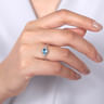 14K White Gold Round Bezel Set Blue Topaz Ring with Diamond Side Accents - 0.05 ct