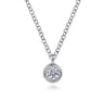 14K White Gold Round Bezel Set Diamond Pendant Necklace - 0.1 ct