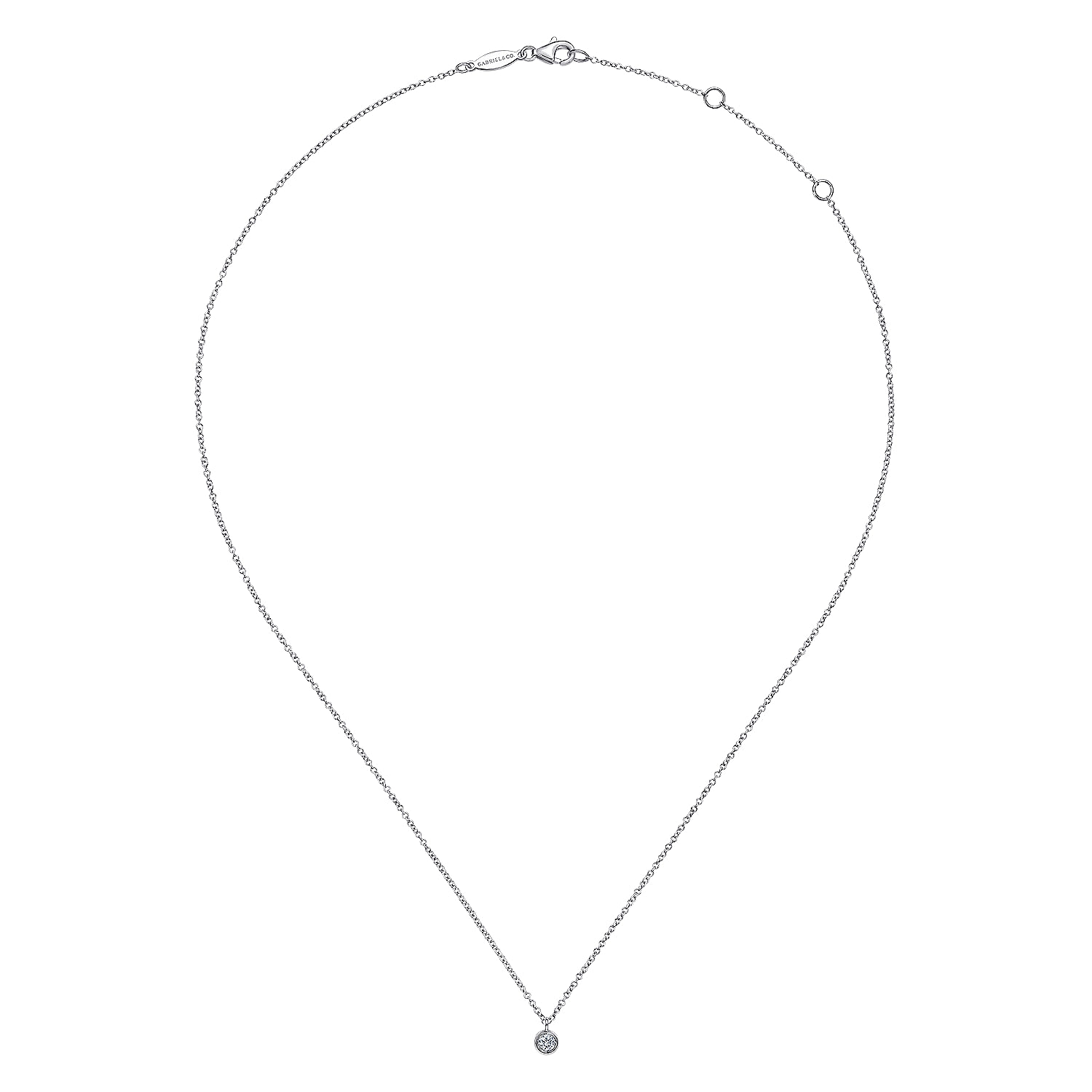 14K White Gold Round Bezel Set Diamond Pendant Necklace - 0.1 ct - Shot 2
