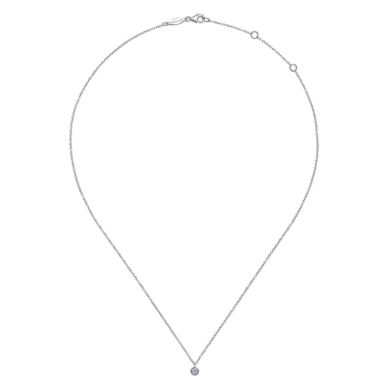 14K White Gold Round Bezel Set Diamond Pendant Necklace - 0.1 ct - Shot 2