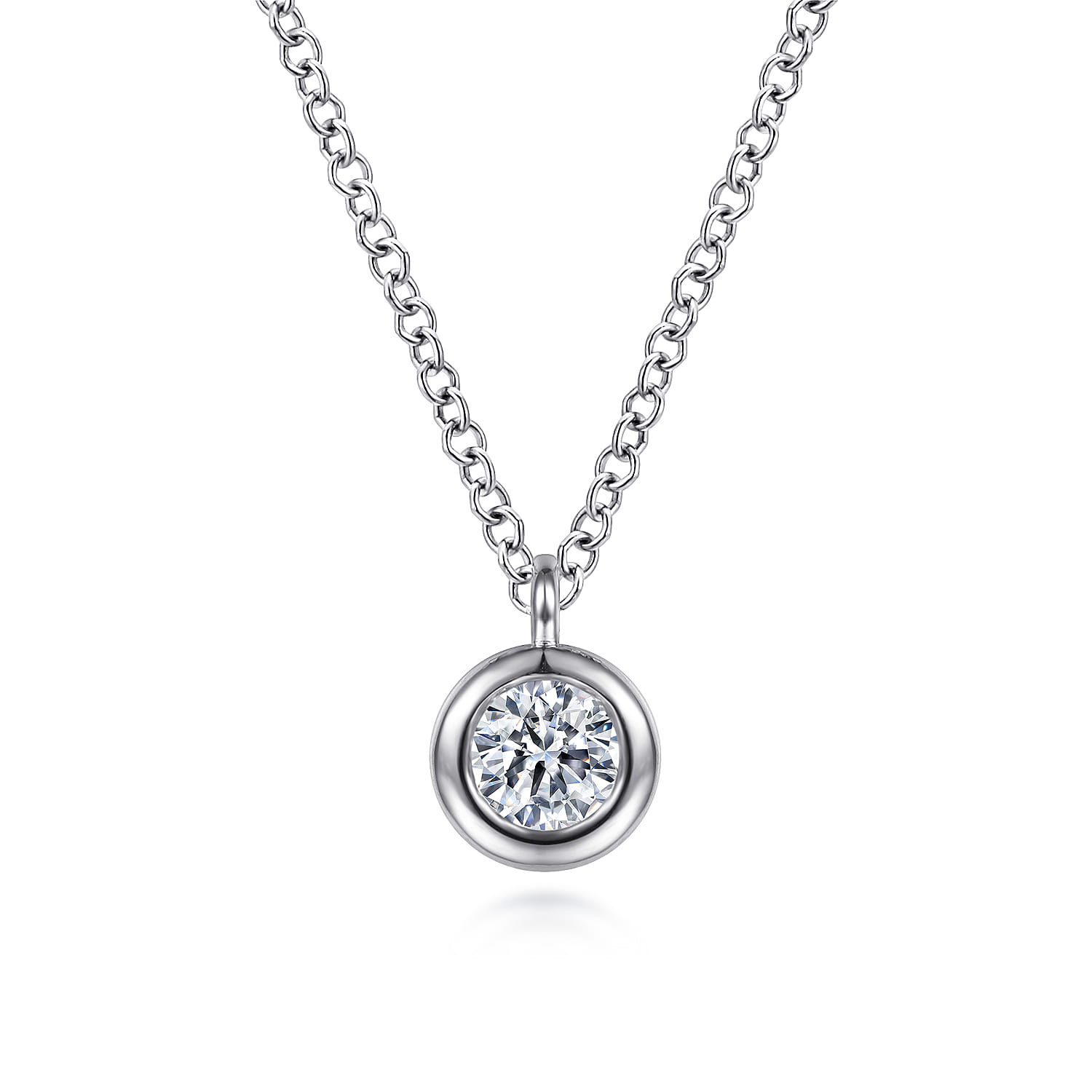 14K White Gold Round Bezel Set Diamond Pendant Necklace - 0.24 ct - Shot 1