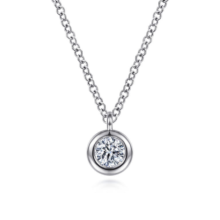 14K White Gold Round Bezel Set Diamond Pendant Necklace - 0.24 ct - Shot 1