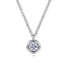 14K White Gold Round Bezel Set Diamond Pendant Necklace - 0.24 ct