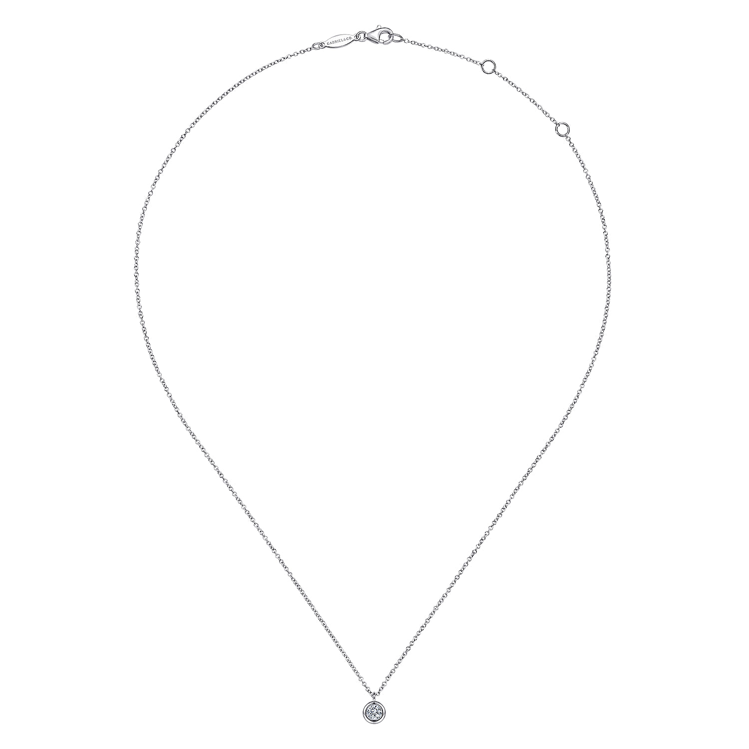 14K White Gold Round Bezel Set Diamond Pendant Necklace - 0.24 ct - Shot 2