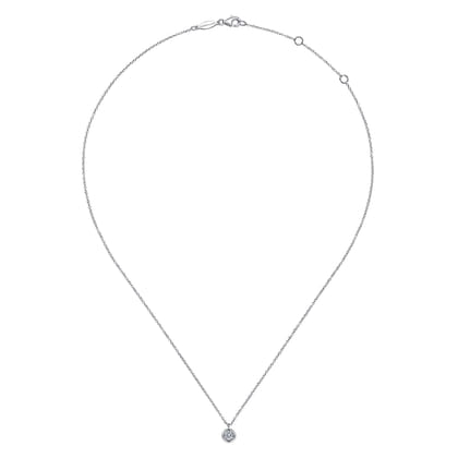 14K White Gold Round Bezel Set Diamond Pendant Necklace
