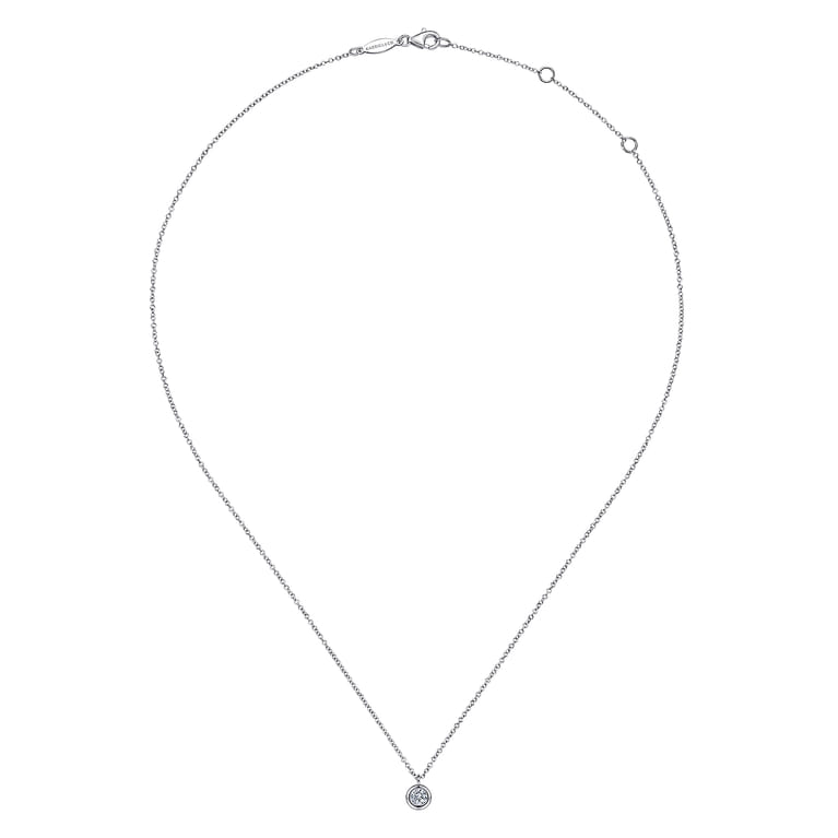 14K White Gold Round Bezel Set Diamond Pendant Necklace - 0.24 ct - Shot 2
