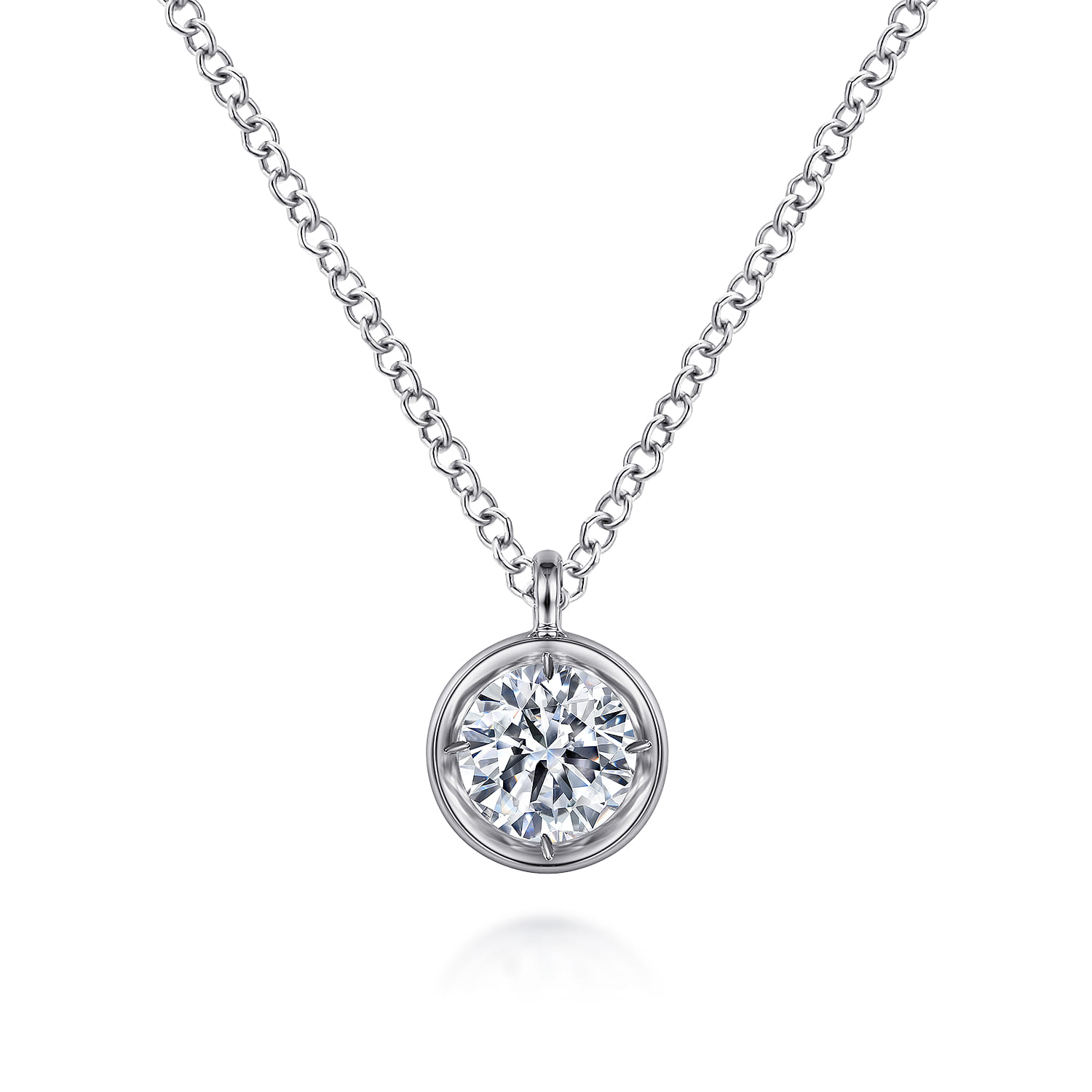 14K White Gold Round Bezel Set Diamond Pendant Necklace - 0.5 ct - Shot 1
