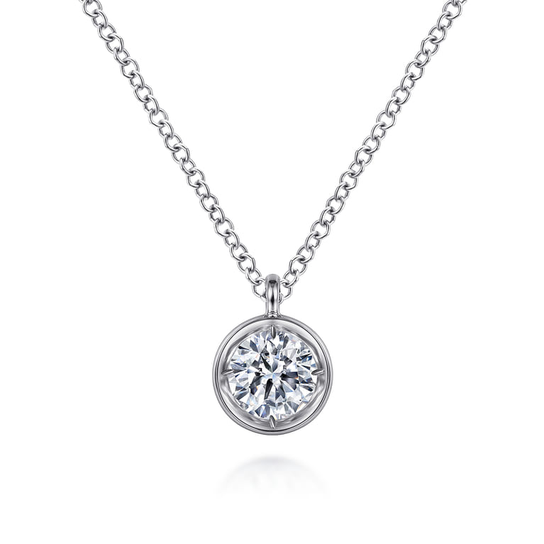 14K White Gold Round Bezel Set Diamond Pendant Necklace - 0.5 ct - Shot 1