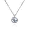 14K White Gold Round Bezel Set Diamond Pendant Necklace - 0.5 ct