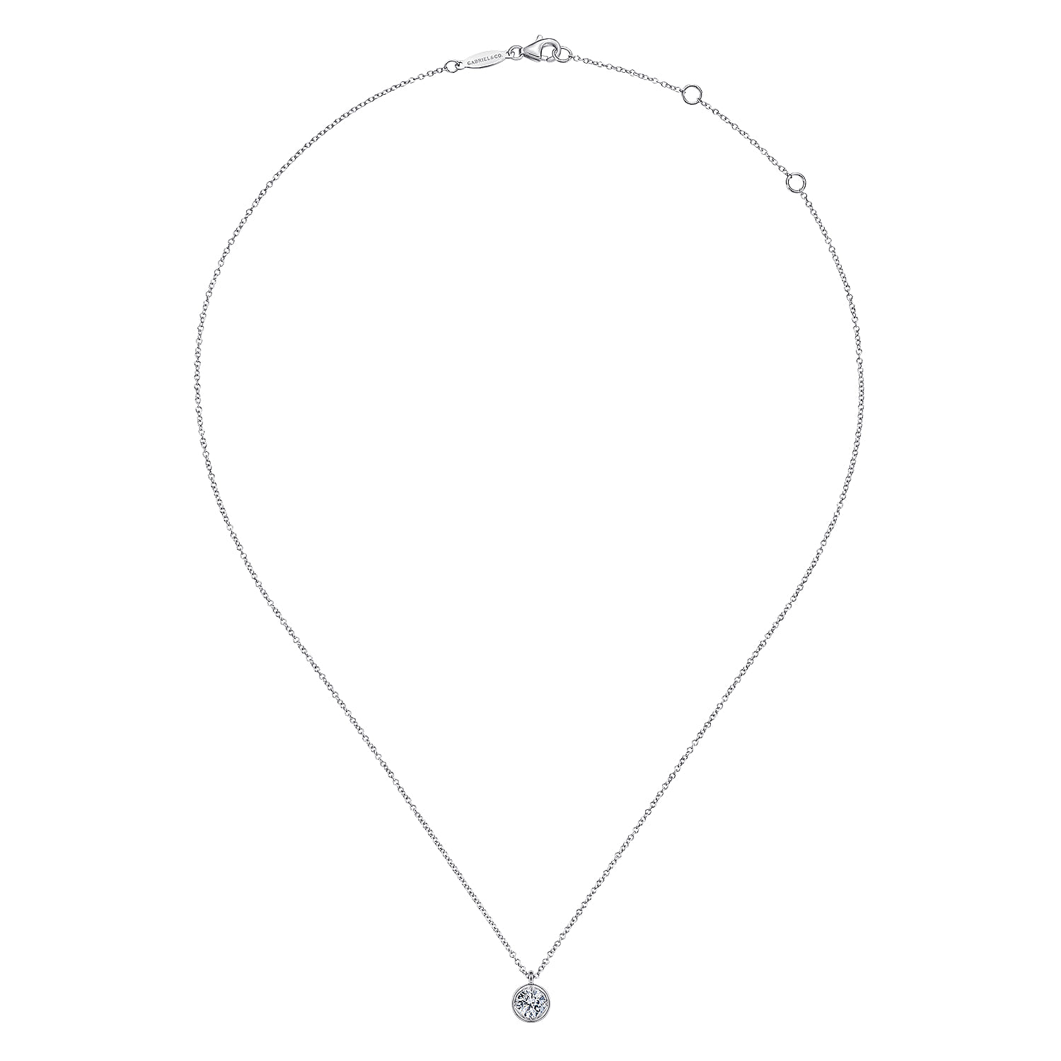 14K White Gold Round Bezel Set Diamond Pendant Necklace - 0.5 ct - Shot 2