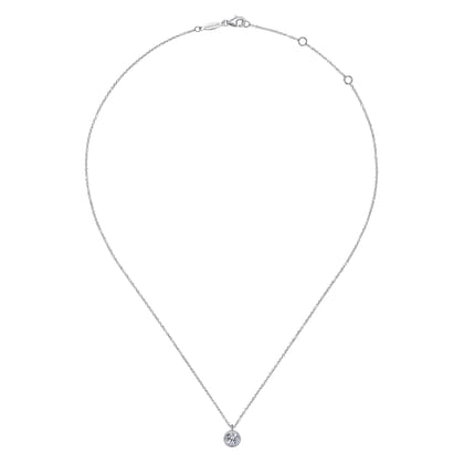 14K White Gold Round Bezel Set Diamond Pendant Necklace