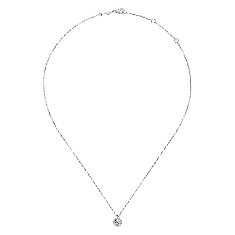 14K White Gold Round Bezel Set Diamond Pendant Necklace - 0.5 ct - Shot 2