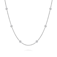 14K White Gold Round Bezel Set Diamond Station Necklace