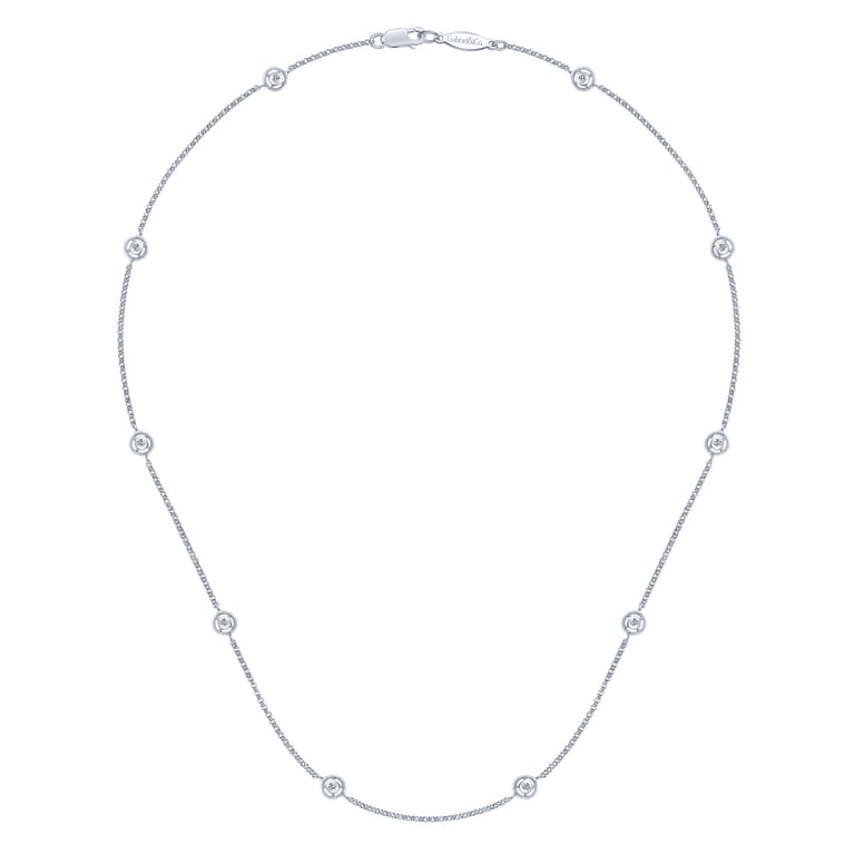 14K White Gold Round Bezel Set Diamond Station Necklace - 0.14 ct - Shot 2