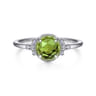 14K White Gold Round Bezel Set Peridot Ring with Diamond Side Accents - 0.05 ct