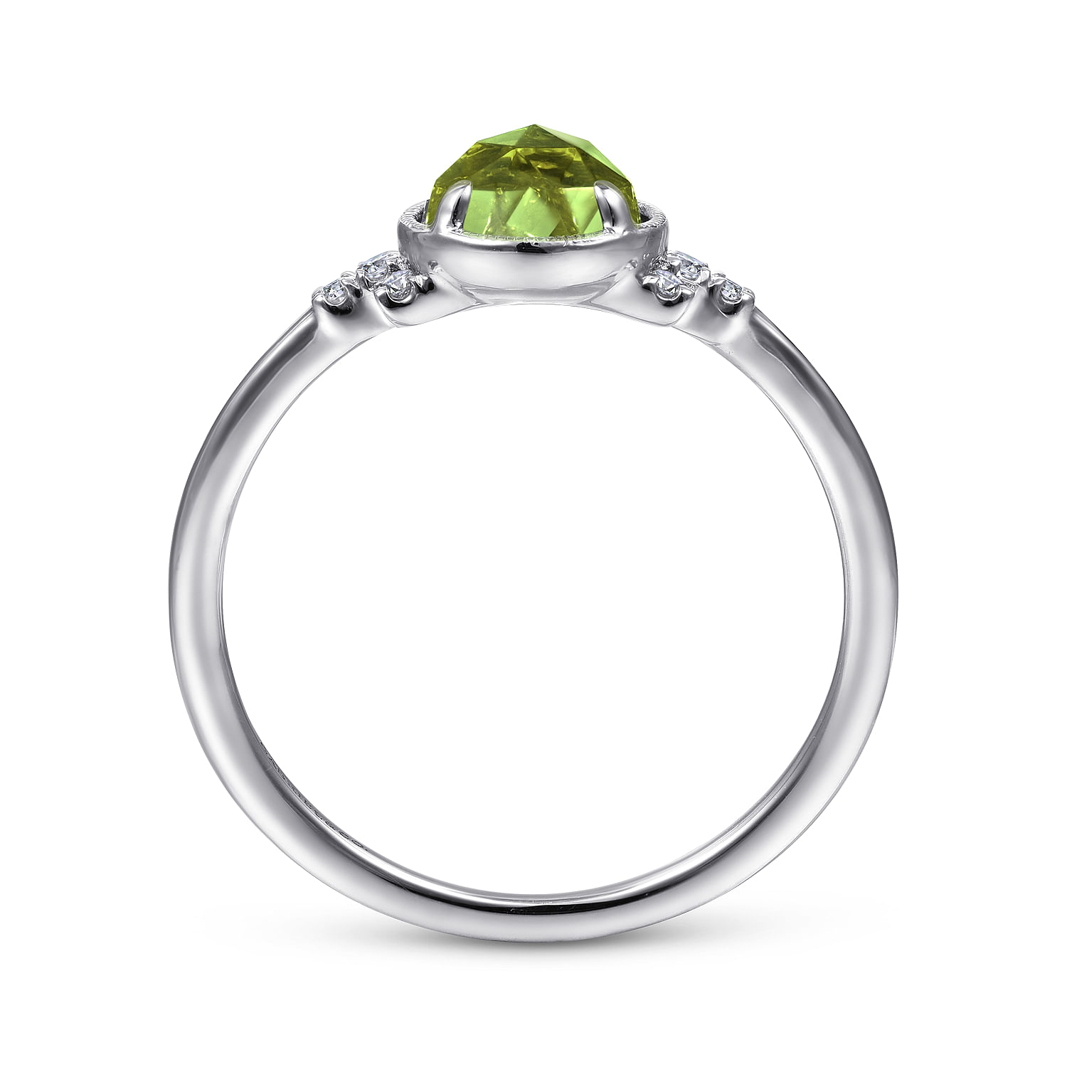 14K White Gold Round Bezel Set Peridot Ring with Diamond Side Accents - 0.05 ct - Shot 2