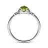 14K White Gold Round Bezel Set Peridot Ring with Diamond Side Accents - 0.05 ct