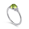 14K White Gold Round Bezel Set Peridot Ring with Diamond Side Accents - 0.05 ct