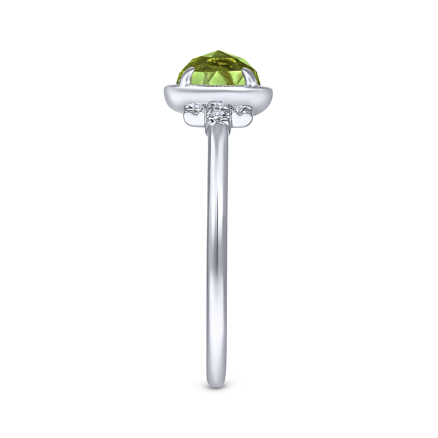 14K White Gold Round Bezel Set Peridot Ring with Diamond Side Accents - 0.05 ct - Shot 4