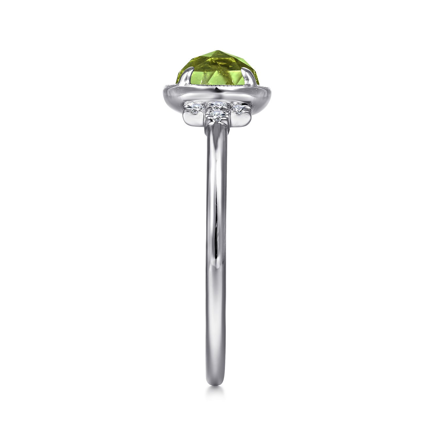 14K White Gold Round Bezel Set Peridot Ring with Diamond Side Accents - 0.05 ct - Shot 5