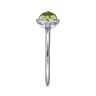 14K White Gold Round Bezel Set Peridot Ring with Diamond Side Accents - 0.05 ct