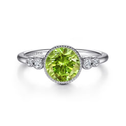 14K White Gold Round Bezel Set Peridot and Diamond Ring