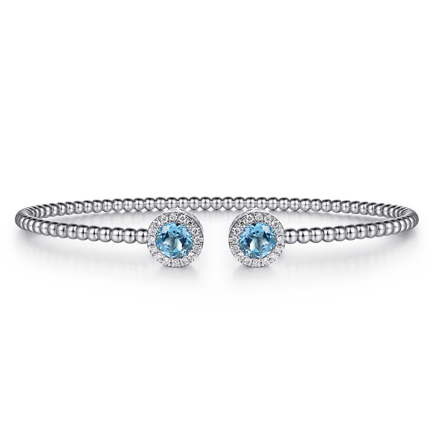 14K White Gold Round Blue Topaz and Diamond Halo Bujukan Bangle - 0.16 ct - Shot 1