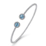 14K White Gold Round Blue Topaz and Diamond Halo Bujukan Bangle - 0.16 ct