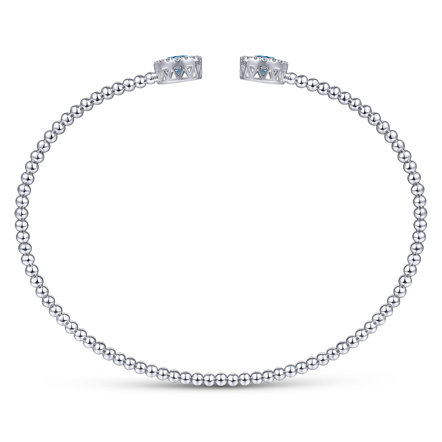 14K White Gold Round Blue Topaz and Diamond Halo Bujukan Bangle - 0.16 ct - Shot 3