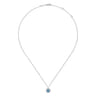 14K White Gold Round Blue Topaz and Diamond Halo Pendant Necklace - 0.15 ct