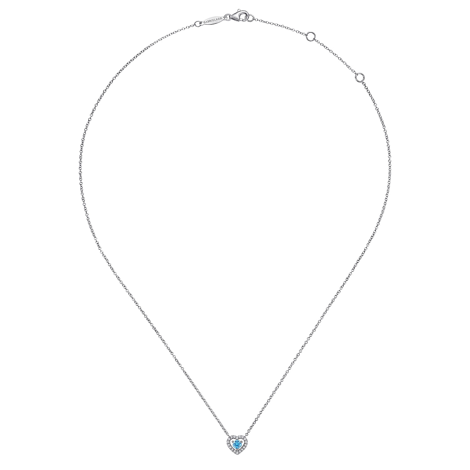 14K White Gold Round Blue Topaz and Diamond Heart Pendant Necklace - 0.09 ct - Shot 2