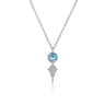 14K White Gold Round Blue Topaz and Kite Diamond Pendant Necklace - 0.05 ct