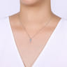 14K White Gold Round Blue Topaz and Kite Diamond Pendant Necklace - 0.05 ct