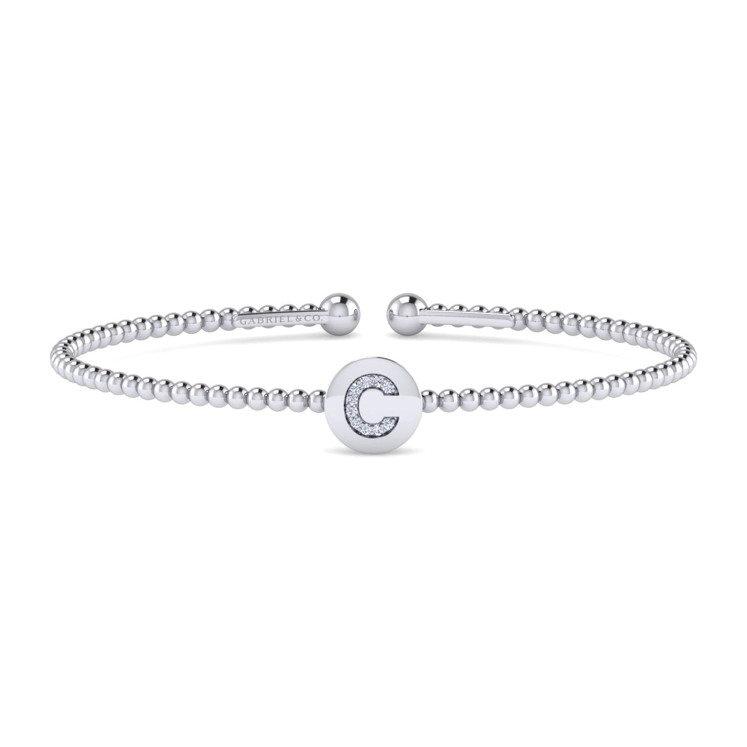 14K White Gold Round C Initial Diamond Bujukan Cuff Bracelet - 0.04 ct - Shot 1