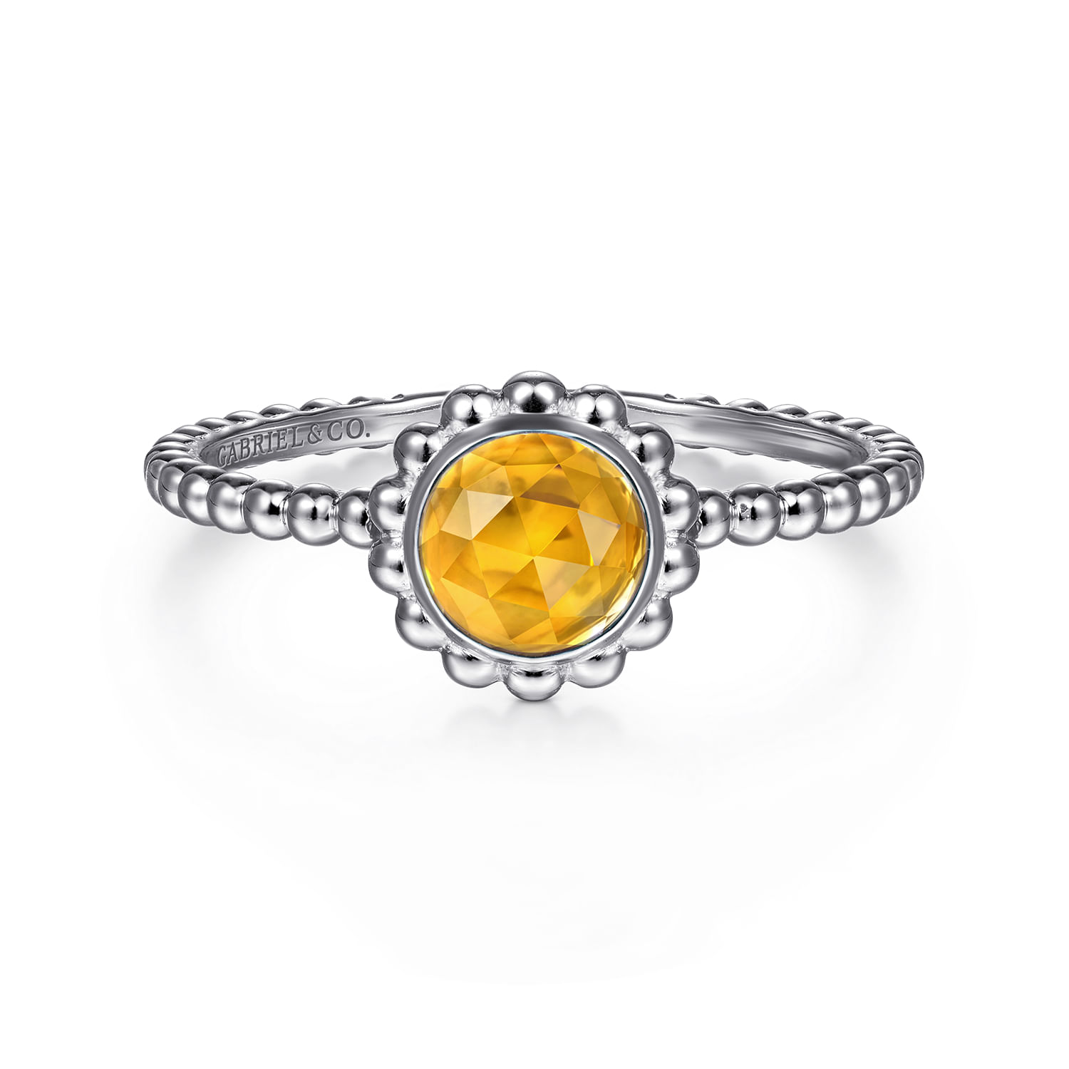 14K White Gold Round Citrine Bujukan Beaded Ring
