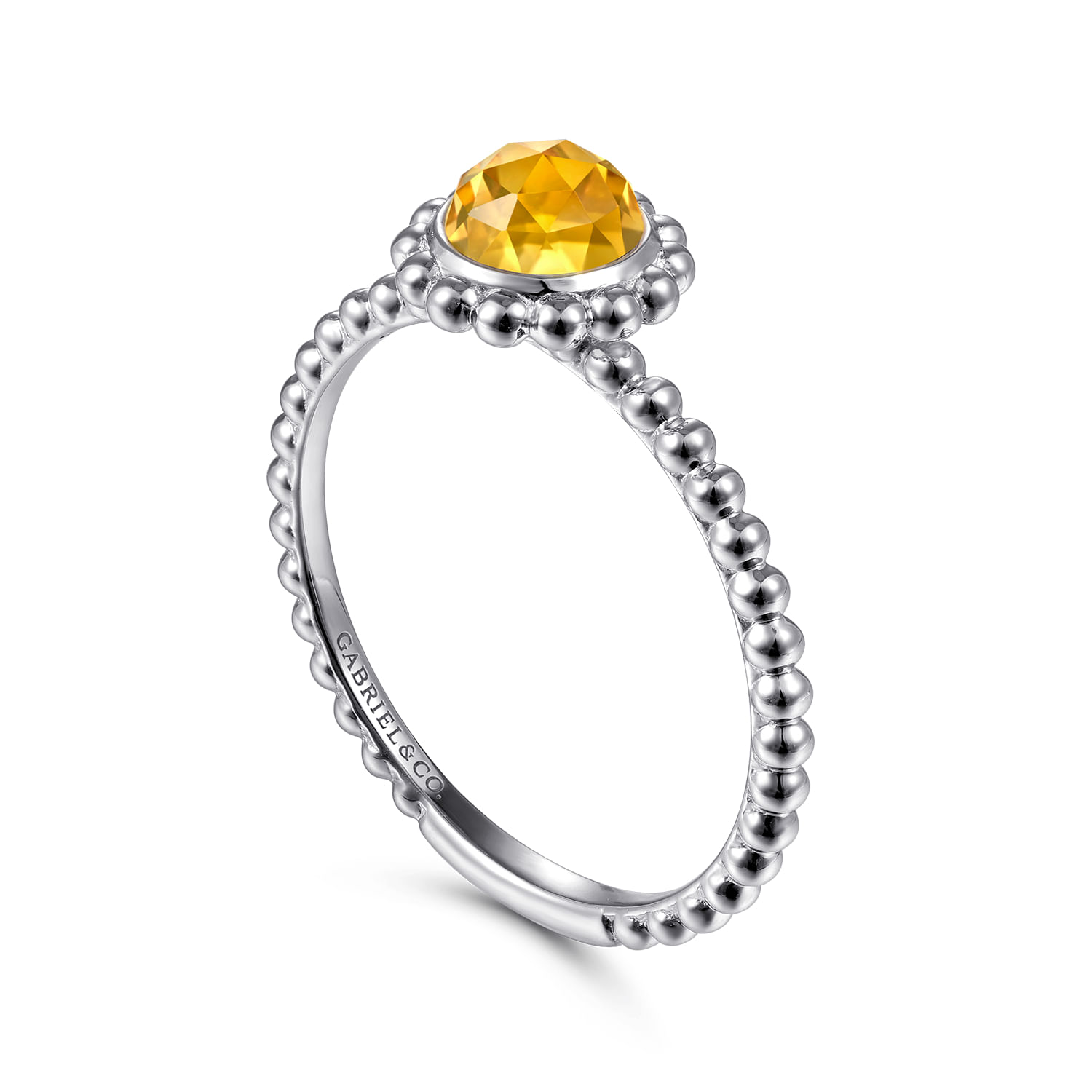 14K White Gold Round Citrine Bujukan Beaded Ring