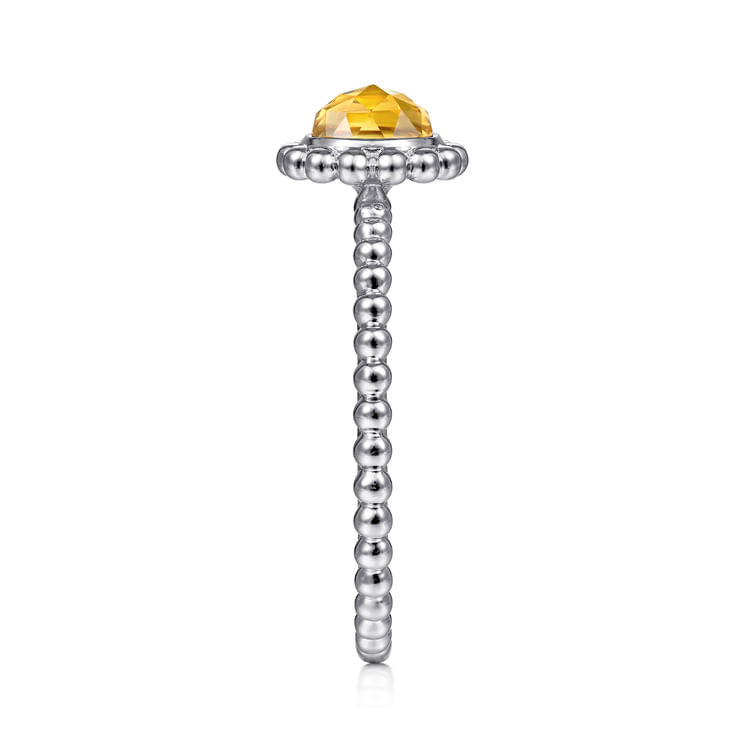 14K White Gold Round Citrine Bujukan Beaded Ring