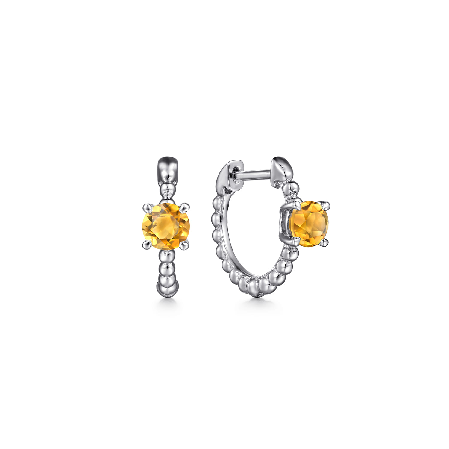 14K White Gold Round Citrine Bujukan Huggies - Shot 1