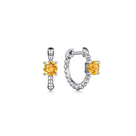 14K White Gold Round Citrine Bujukan Huggies