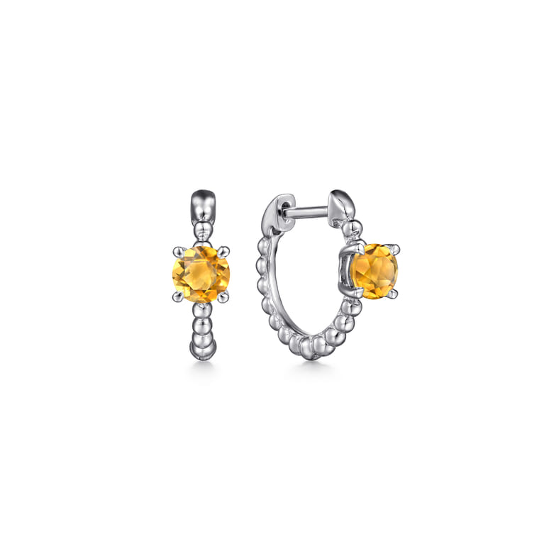 14K White Gold Round Citrine Bujukan Huggies - Shot 1