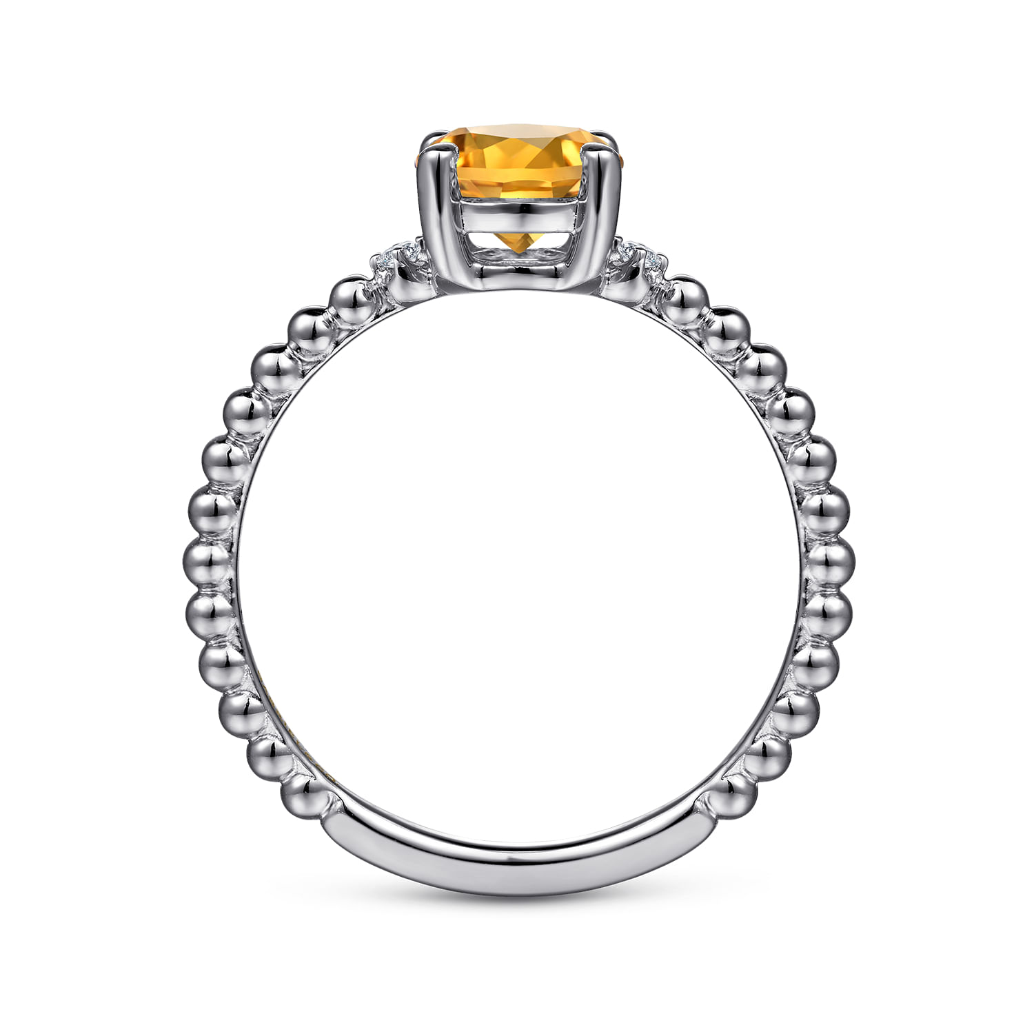 14K White Gold Round Citrine and Diamond Bujukan Ring