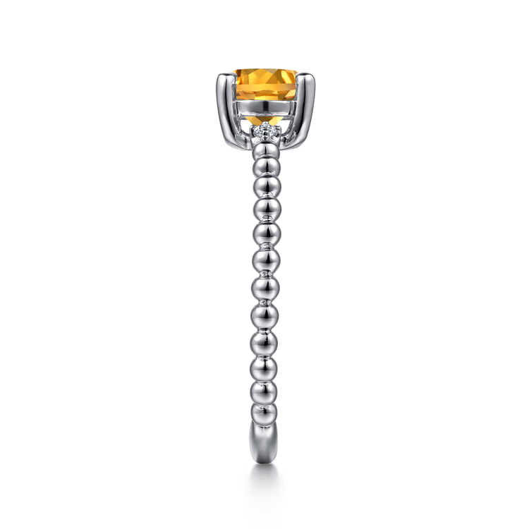 14K White Gold Round Citrine and Diamond Bujukan Ring