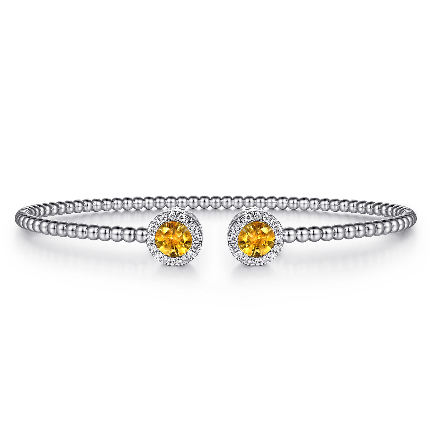 14K White Gold Round Citrine and Diamond Halo Bujukan Bangle - 0.16 ct - Shot 1