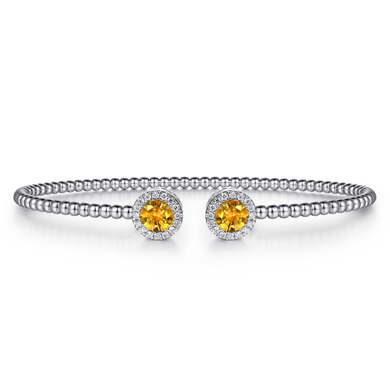14K White Gold Round Citrine and Diamond Halo Bujukan Bangle - 0.16 ct - Shot 1