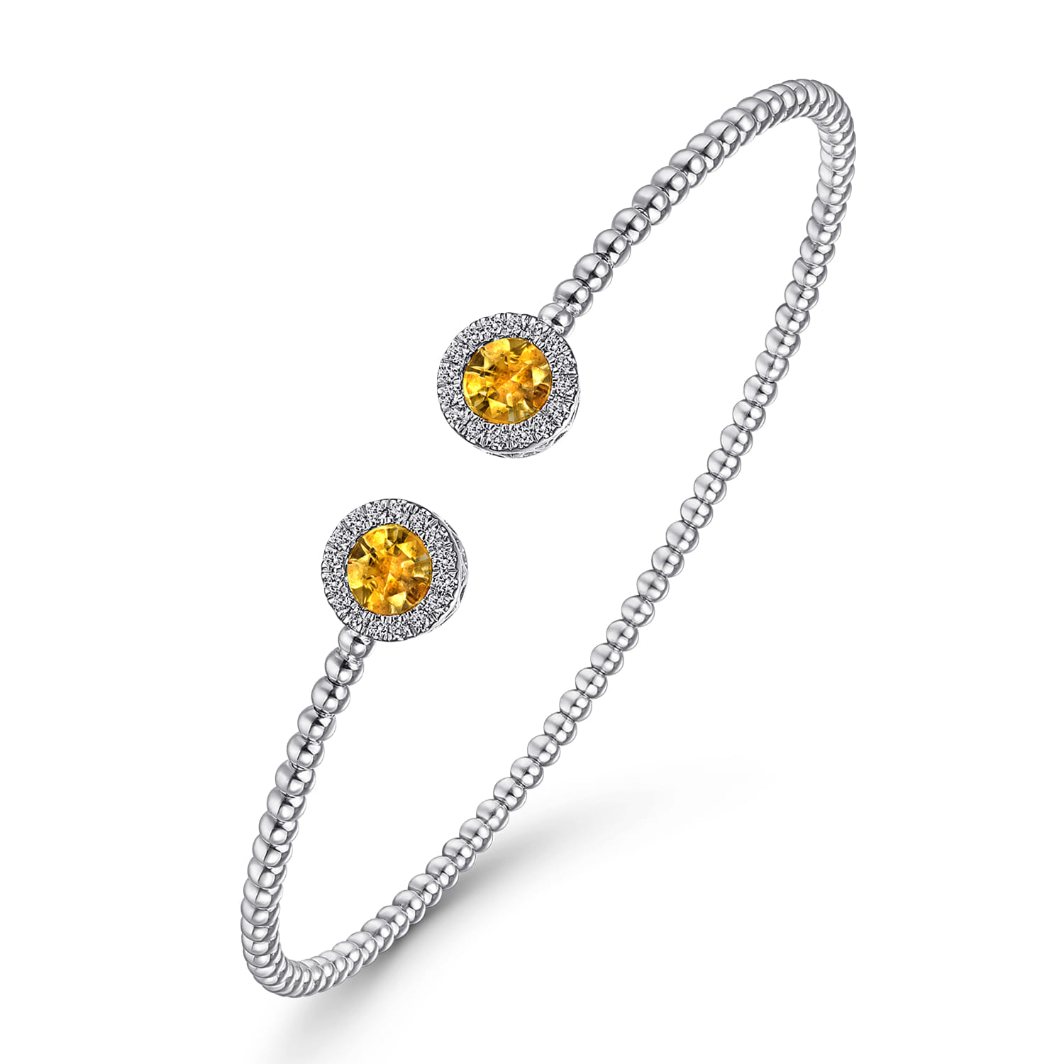 14K White Gold Round Citrine and Diamond Halo Bujukan Bangle - 0.16 ct - Shot 2