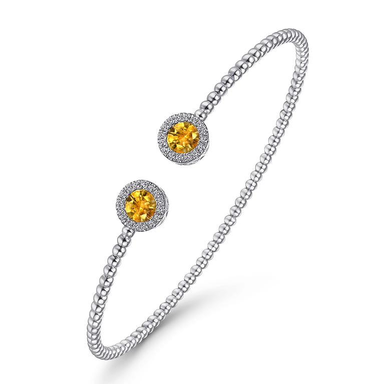 14K White Gold Round Citrine and Diamond Halo Bujukan Bangle - 0.16 ct - Shot 2
