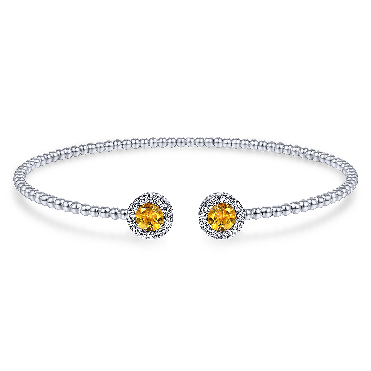 14K White Gold Round Citrine and Diamond Halo Bujukan Bangle