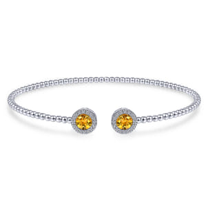 14K White Gold Round Citrine and Diamond Halo Bujukan Bangle