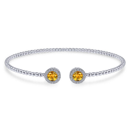 14K White Gold Round Citrine and Diamond Halo Bujukan Bangle