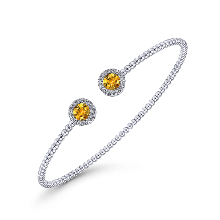 14K White Gold Round Citrine and Diamond Halo Bujukan Bangle - 0.16 ct - Shot 2